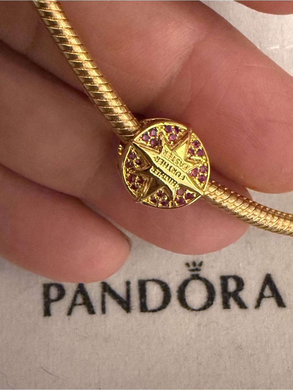 Pandora Gold Star Compass Charm with Pink Accents